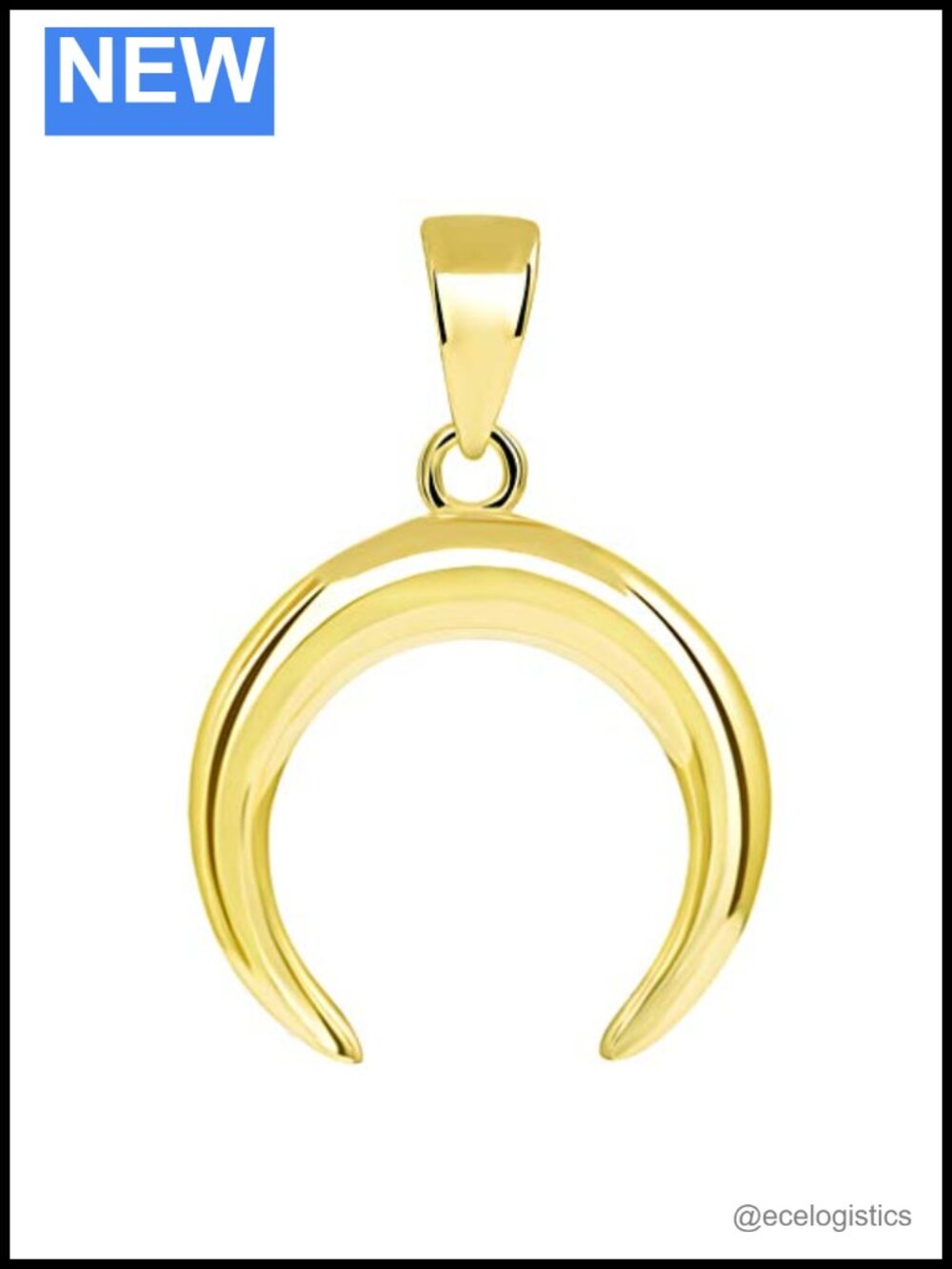 14k Yellow Gold Double Horn Crescent Moon Pendant with High Polish